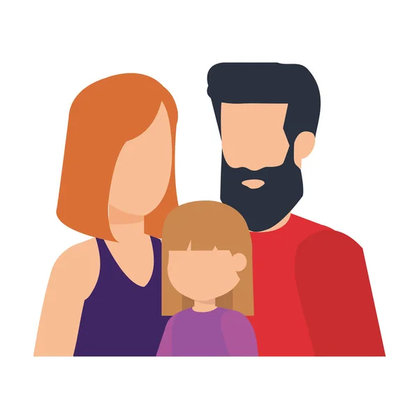 Couple de parents avec des personnages fille — Image vectorielle