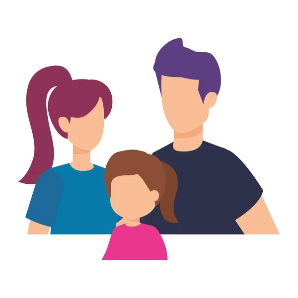 Couple de parents avec des personnages fille — Image vectorielle