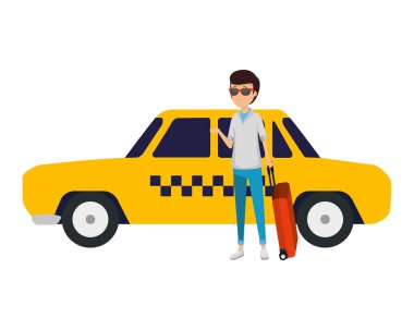 bavul ve taksi karakter olan turist adam