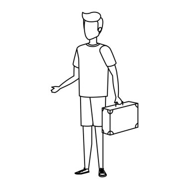 genç adam bavul seyahat ile