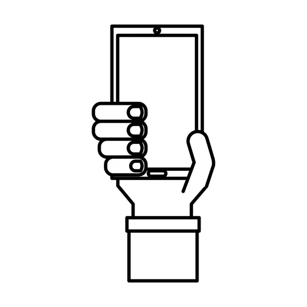 Ручной человек с иконкой смартфона — стоковый вектор