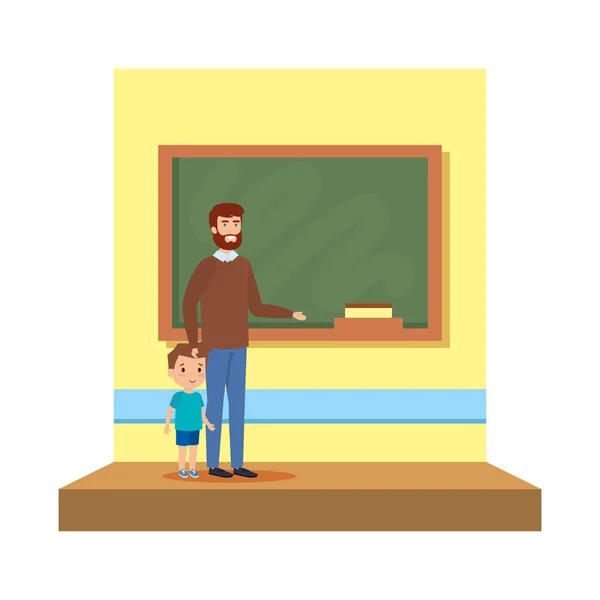 教室で男の子と男性教師 — ストックベクタ