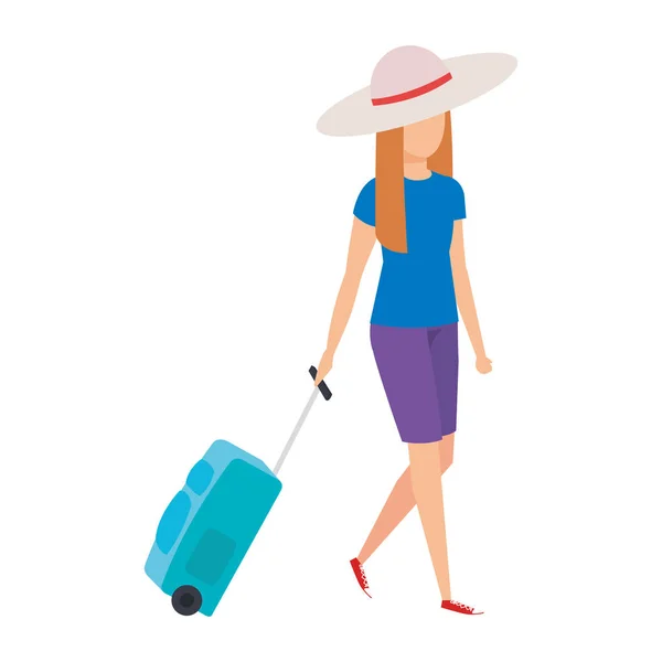 Beautiful tourist girl with suitcase character — Stock Vector