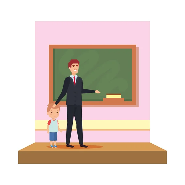 Professor com menino na sala de aula — Vetor de Stock
