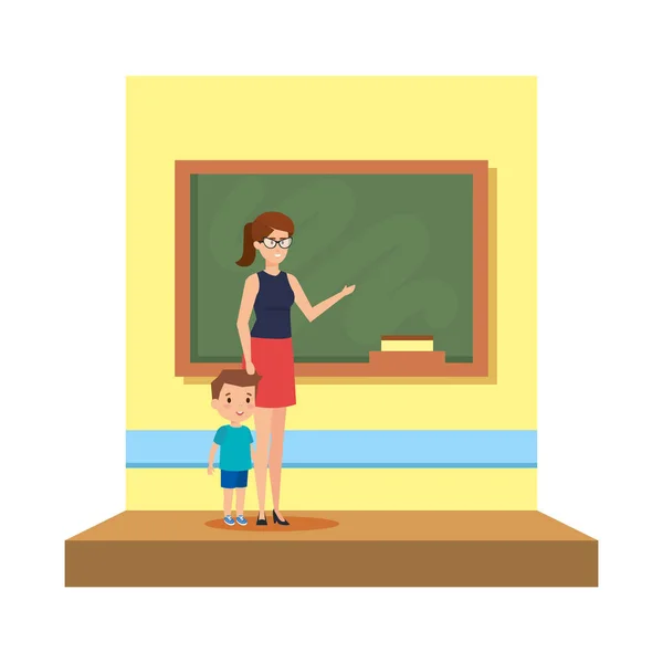 Insegnante femminile con ragazzo in classe — Vettoriale Stock
