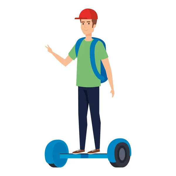 Junger Mann im Hoverboard elektrisch — Stockvektor