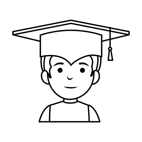 Little schoolboy with graduation hat — Stock Vector