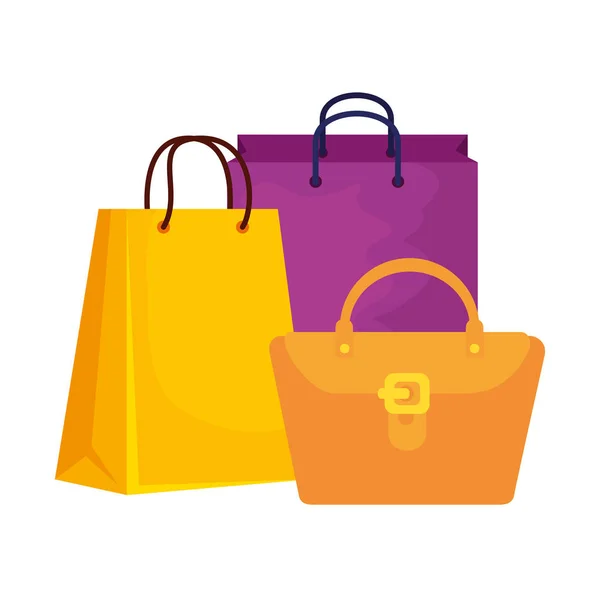 Alışveriş torbaları ve kadın çanta — Stok Vektör