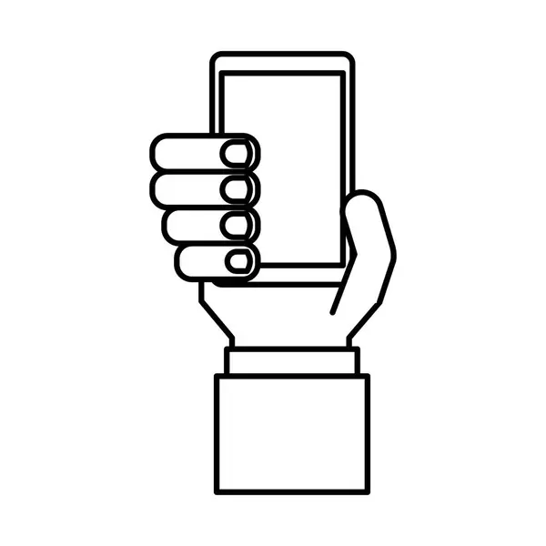 Ручной человек с иконкой смартфона — стоковый вектор