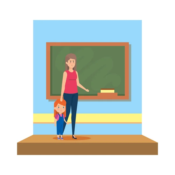 Profesora con chica en el aula — Vector de stock