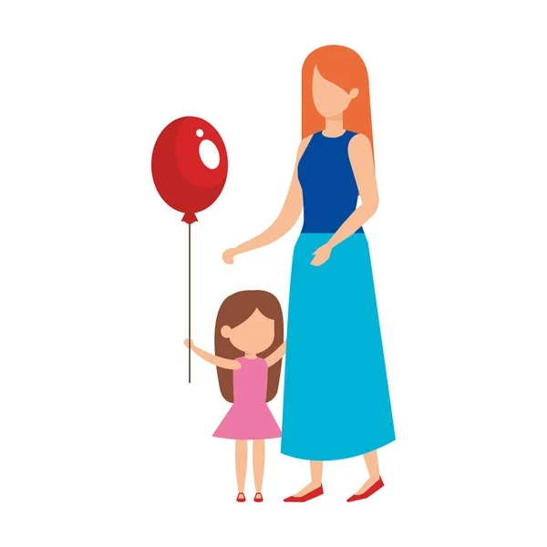 母亲与女儿和气球氦 — 图库矢量图片