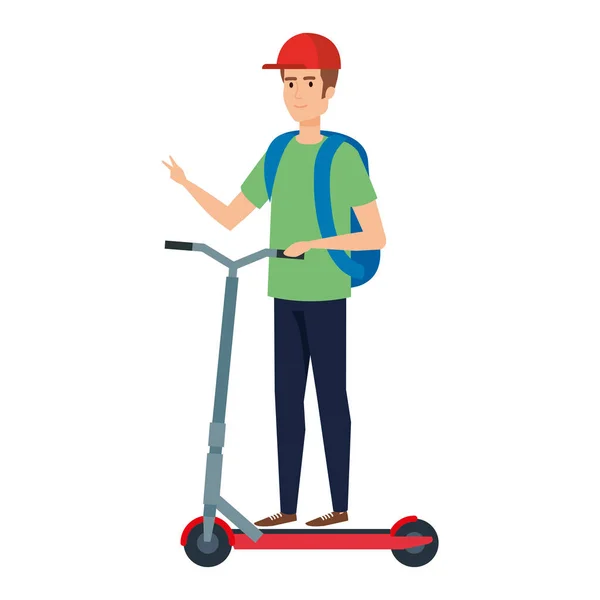 Молодой человек на складном скутере — стоковый вектор