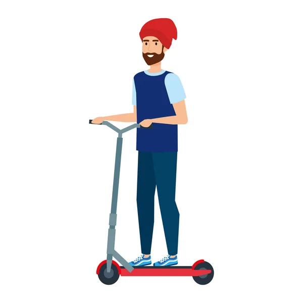 Young man in folding scooter — Stock Vector