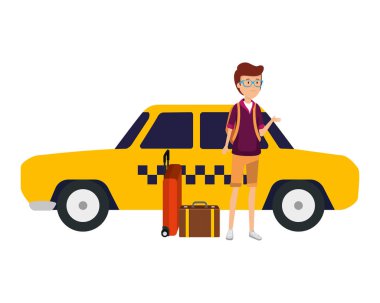 bavul ve taksi karakter olan turist adam