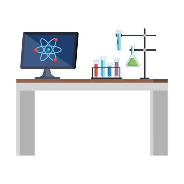 Laboratory desk workplace icons — Stock Vector