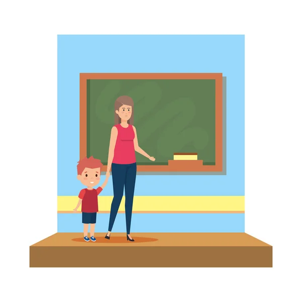 Enseignante avec garçon en classe — Image vectorielle