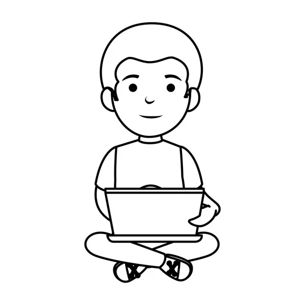 Маленький школяр з ноутбуком — стоковий вектор
