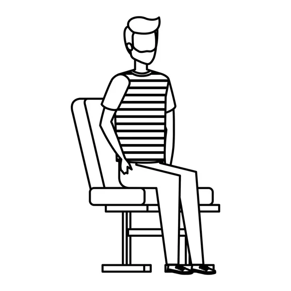 Молодой человек с бородой сидит в кресле аэропорта — стоковый вектор