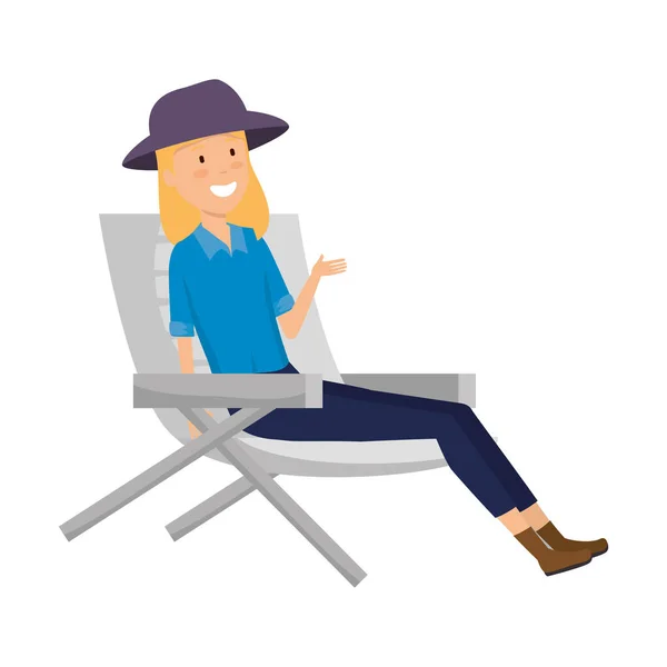 Turistické žena relaxační křeslo charakter — Stockový vektor