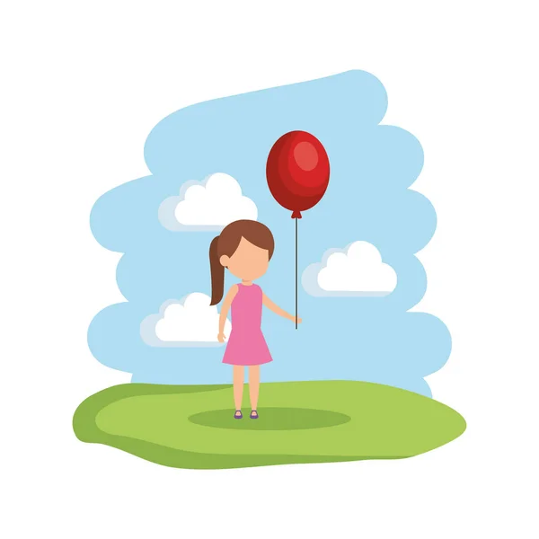 Krásná holčička s balónky helium v parku — Stockový vektor