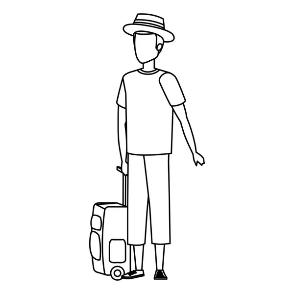 Молодой человек с чемоданом путешествия — стоковый вектор