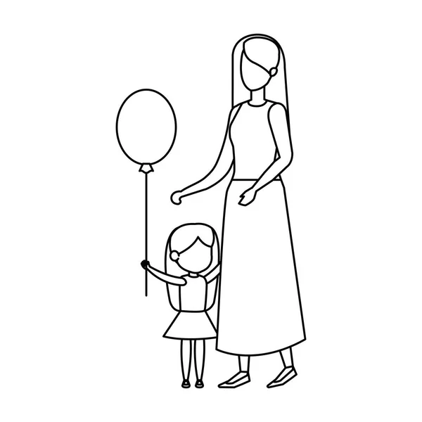 Мать с дочерью и гелием из воздушного шара — стоковый вектор