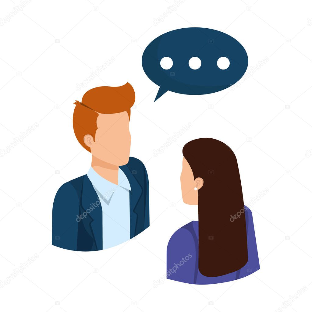 business couple talking with speech bubble