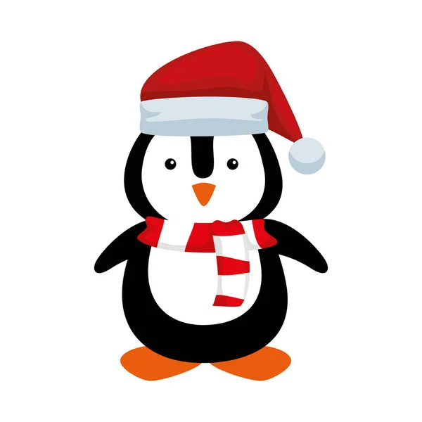 Lindo pingüino con sombrero de Santa Claus — Vector de stock