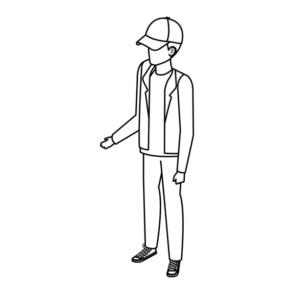 Hombre joven y casual con gorra — Vector de stock