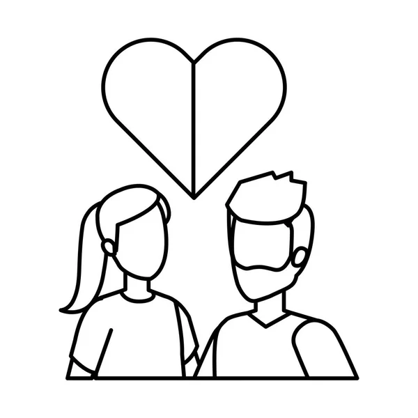 Joven pareja con corazón amor — Vector de stock