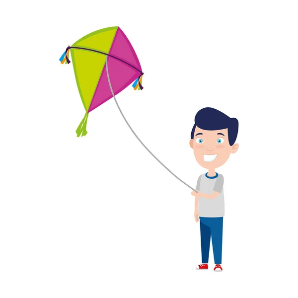 Little boy flying kite — Stock Vector