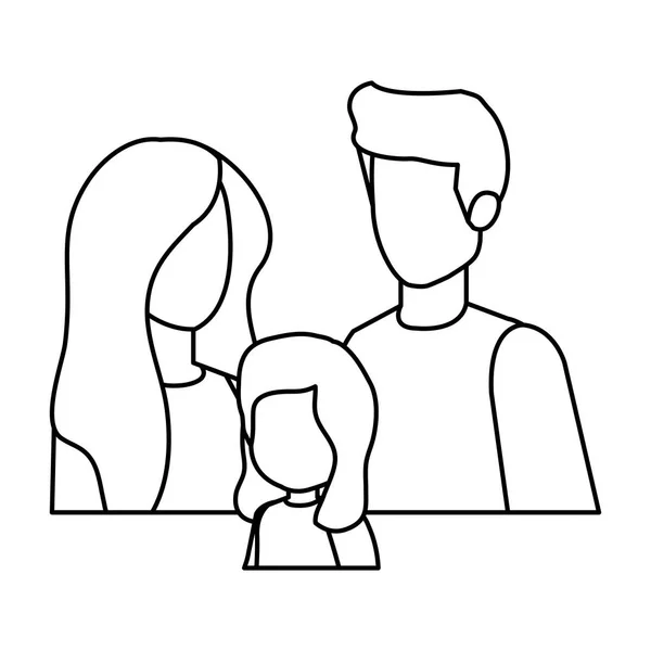 Parents couple with daughter characters — Stock Vector