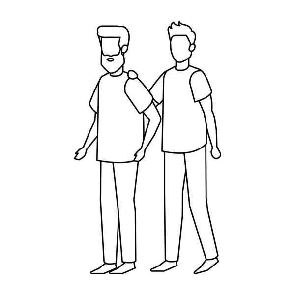 Jeune et occasionnel couple hommes personnages — Image vectorielle