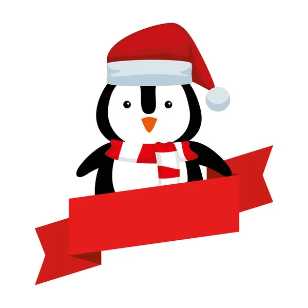 Niedlicher Pinguin mit Weihnachtsmann-Hut — Stockvektor