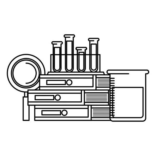 Buizen test in houder met boeken en vergrootglas — Stockvector