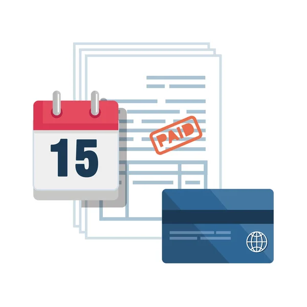 Documentos fiscales con calendario y tarjeta de crédito — Archivo Imágenes Vectoriales