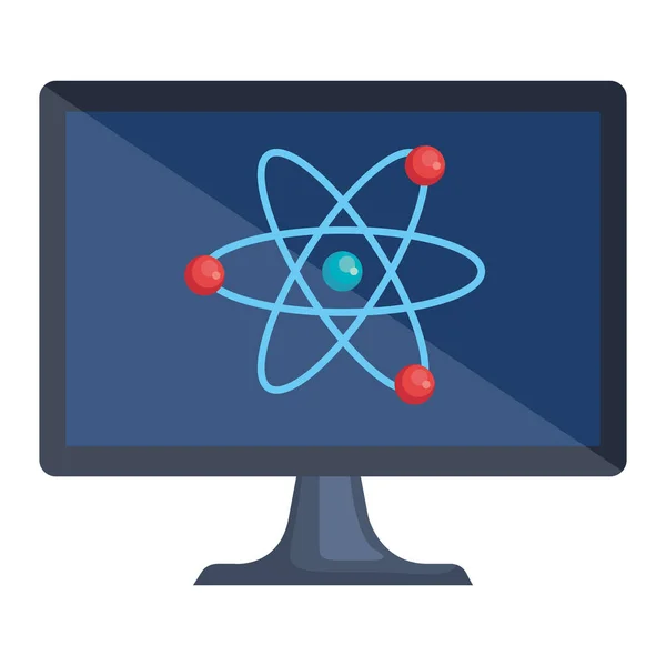 Desktop computer with atom molecule — Stock Vector