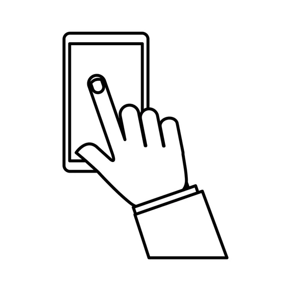 Hand menselijke met smartphone-pictogram — Stockvector