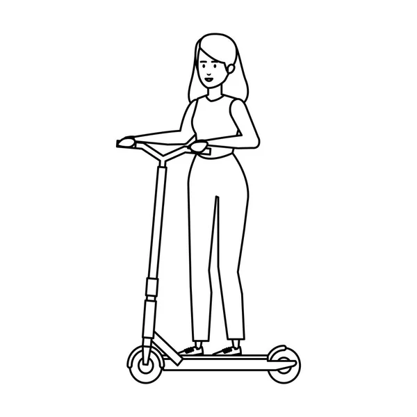 Young woman in folding scooter — Stock Vector