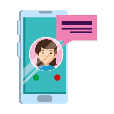 smartphone ve konuşma balonu ile küçük kız öğrenci