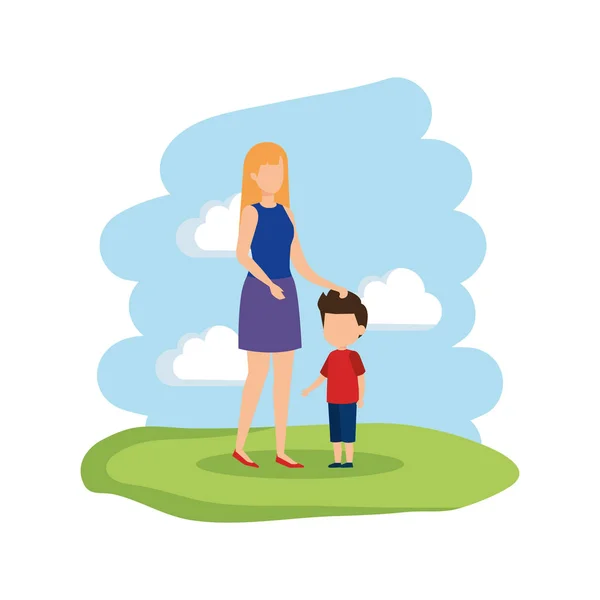 公園で息子と母 — ストックベクタ