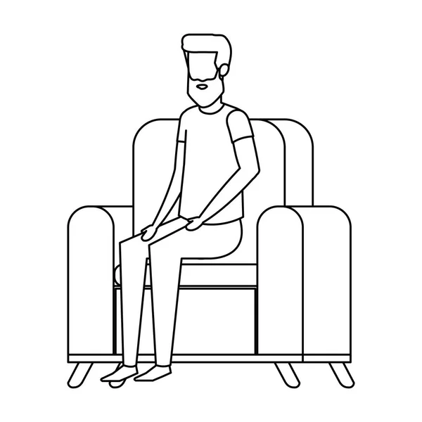 Homem sentado no sofá sala de estar — Vetor de Stock