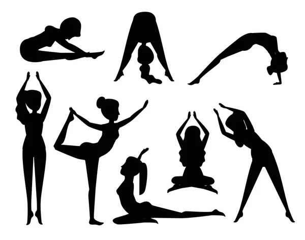 Set women practice yoga exercise posture — Stock Vector