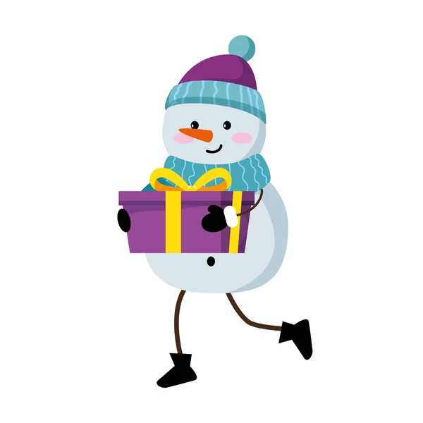 Niedlichen Schneemann mit Geschenken Weihnachtsfigur — Stockvektor
