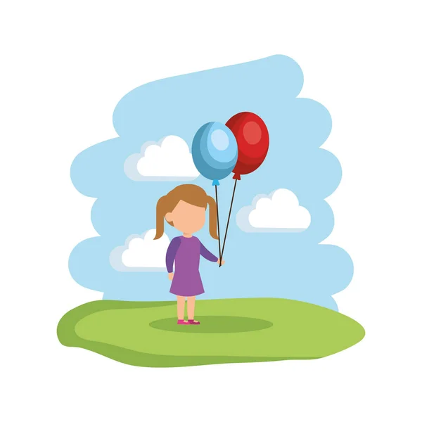 Belle petite fille avec des ballons hélium dans le parc — Image vectorielle