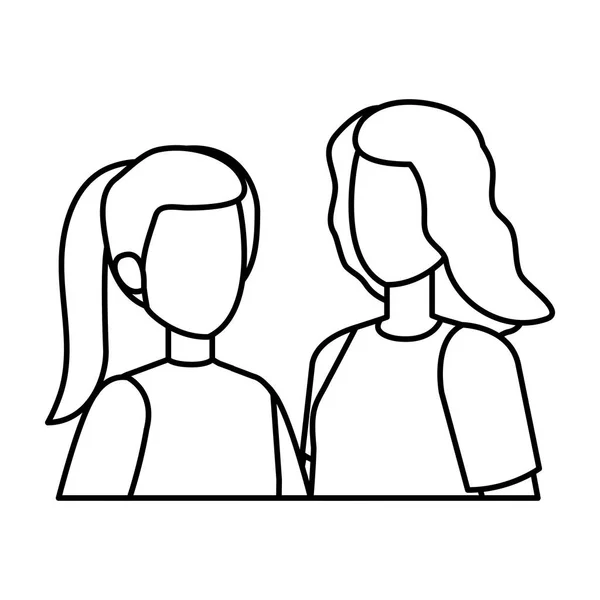 Pareja chicas avatares caracteres — Vector de stock