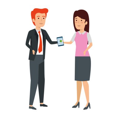 iş çift smartphone avatarlar karakter ile