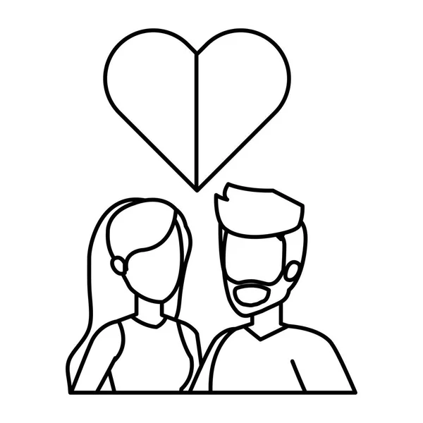 Joven pareja con corazón amor — Vector de stock