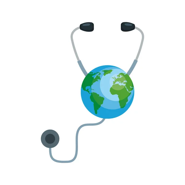 聴診器心臓デバイスと地球惑星 — ストックベクタ