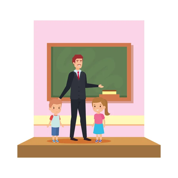 Profesor masculino con niños en el aula — Vector de stock